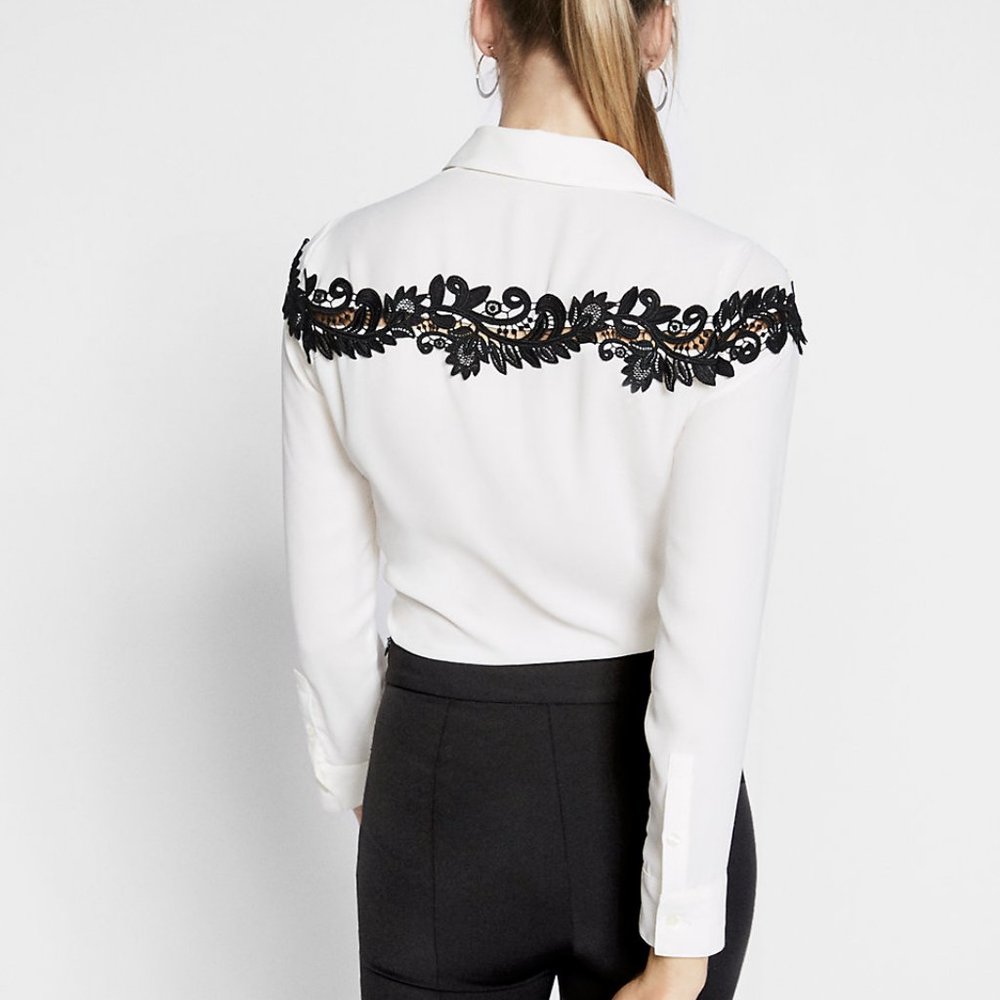 Nwt Express Portofino Shirt Slim Fit Convertible Sleeve Lace Inset